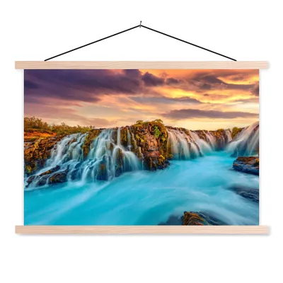 Produktbild von MuchoWow® Textilposter Wasserfall - Landschaft - Wolken - Natur 120x80 cm mit holzfarbenen Rahmen - Aufhängeset