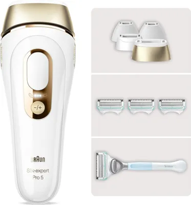 Produktbild von Braun IPL Silk-expert Pro 5, dauerhaft sichtbare Haarentfernung Weiß/Gold, PL5358; Neu für den Intimbereich