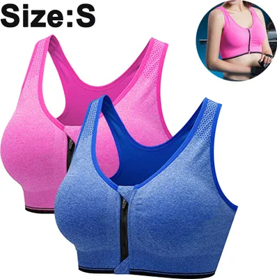 Produktbild von 2 Stück Sport-BH für Damen, mit Reißverschluss vorne, drahtlos, nach Operationen, BH Active Yoga Sport-BHs ,S