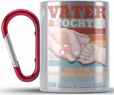 Produktbild von Trendation - Vater und Tochter Edelstahl Tasse Karabiner Geschenk Papa Töchter Geschenkidee Partner (Rot)