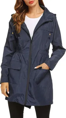 Obrázek produktu pro ASKSA Dámská bunda do deště Nepromokavá prodyšná lehká outdoorová bunda do deště s kapucí Windcheater, tmavě modrá, L