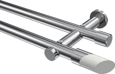 Produktbild von Interdeco Gardinenstange / Vorhangstange Chrom, Typ Platon Verano (Schräge Bicolor) ohne Ringe, 20 mm Ø 2-läufig, 160 cm
