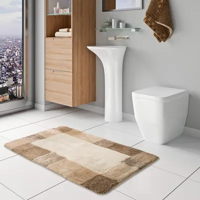 Produktbild von Pacific Badteppich Harmony Beige Bordüre in 5 Größen, Größe:55x55 cm WC-Vorleger mit Ausschnitt