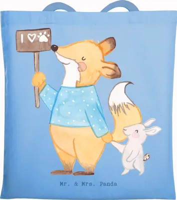 Produktbild von Mr. & Mrs. Panda Jutebeutel Tierschützer Herz - Sky Blue - Geschenk, Stoffbeutel, Shopping Tasche, Schultasche, Tote Bag, Büchertasche