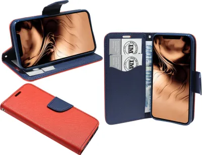 Produktbild von cofi1453® Buch Tasche Fancy kompatibel mit iPhone 11 Pro Handy Hülle Etui Brieftasche Schutzhülle mit Standfunktion, Kartenfach Rot-Blau
