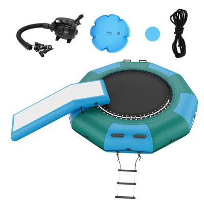 Zdjęcie produktu dla VEVOR Nadmuchiwana trampolina wodna ze zjeżdżalnią i drabinką, wodoodporna, odporna na ścieranie, trwała trampolina wodna 3,05 m Duża powierzchnia do skakania, platforma do skakania Trampolina do basenu w parku wodnym, zabawki