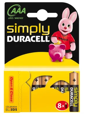 Produktbild von Duracell 002463, Einwegbatterie, AAA, Alkali, 1,5 V, 8 Stück(e), Sichtverpackung