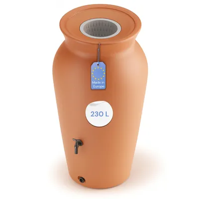Produktbild von YourCasa Regentonne 120-230 Liter [DropCatcher] mit Filterkorb & Wasserhahn - Regenfass Frostsicher Kunststoff - Regenwassertonne  (Terracotta, 230L)