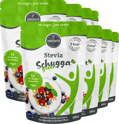 Produktbild von BORCHERS Schugga green, Kristalline Streusüße, Stevia-Erythrit Mischung (8x300g)