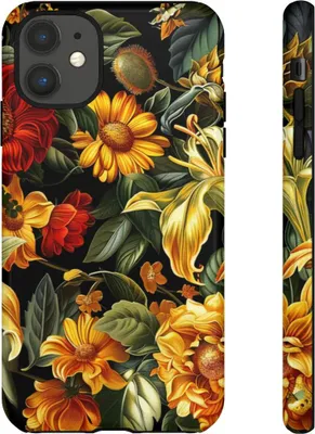 Produktbild von Leuchtendes Blumenmuster in Gelb und Rot – Hülle Kompatibel mit iPhone 11