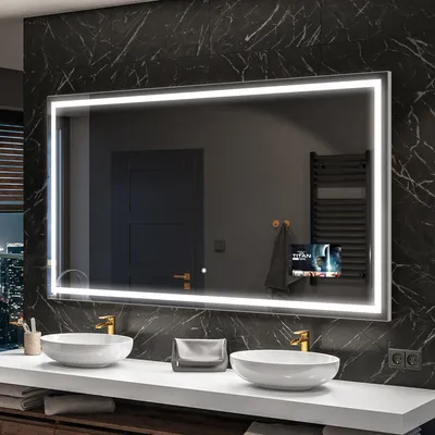 Produktbild von Artforma Badspiegel SMART 140x80 cm - mit LED Beleuchtung - LED Farbe Kaltweiß 7000K - Individuell Nach Maß - Beleuchtet Wandspiegel Lichtspiegel Badezimmerspiegel | Lichtschalter: Touch Schalter |SLED049