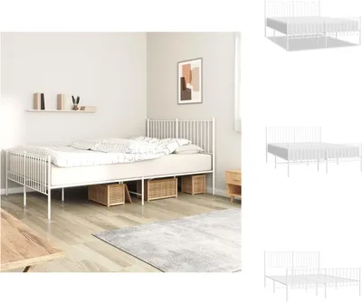 Produktbild von vidaXL Bettgestell mit Kopf- und Fußteil Metall Weiß 150x200 cm -  Betten & Bettgestelle