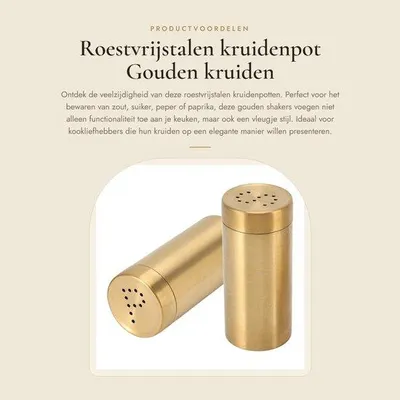 Produktbild von Kräuterdose - 2 Stück - Goldene Kräuterdose - Edelstahl - 100 ml - Schraubdeckel - 39 x 88 mm - Kräutergewürzbehälter