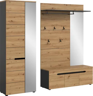 Produktbild von xonox.home Garderobenkombination Canu Basalt grau/ Artisan Nachbildung B/H/T: 200x190x37 cm