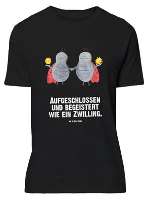 Produktbild von Mr. & Mrs. Panda Größe L T-Shirt Sternzeichen Zwilling - Schwarz - Geschenk, Marienkäfer, Glückskäfer, Tshirt, Zwillingsschwester, Zwillinge, Geburtstag Mai, Shirt