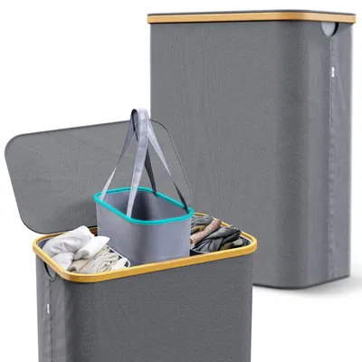 Wasmand 3 Fächer 160 l faltbar mit Deckel grau