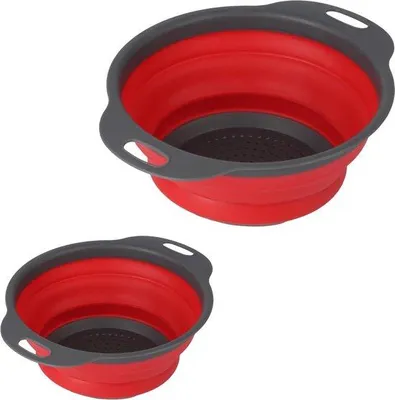 Produktbild von Silikonische Filterhandschuhe - 2 Stück, inkl. Ablaufschaum - für Pasta, Obst und Gemüse - rot