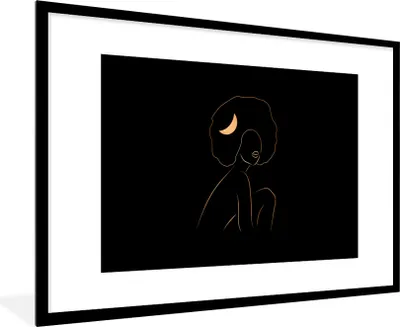 Produktbild von MuchoWow® Gerahmtes Poster Frau - Gold - Schwarz - Strichzeichnung 90x60 cm - Poster mit Schwarzem Bilderrahmen Wandposter Rahmen Foto Bilder - Wanddekoration - Fotos