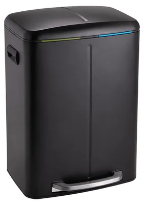 Immagine prodotto di Contenitore per rifiuti Relaxdays, 2 scomparti, 2 x 20 litri, contenitori interni estraibili, sistema di chiusura ammortizzata, pedale, acciaio inossidabile, pattumiera a pedale per cucina, colore nero, Immagine generata dall'IA
