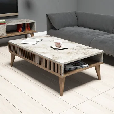 Produktbild von Skye Decor, Milan - Walnut, White Marble, Couchtische, Nussbaum, 105 x 34,6 x 60 cm