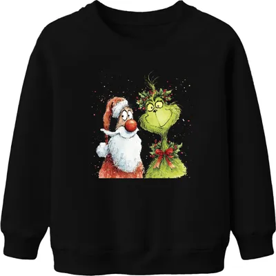 Produktbild von Grinch Weihnachtsmann lustig Weihnachten Geschenk Vintage Uni Kinder Sweatshirt Pullover, Schwarz, 104