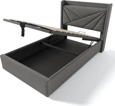 Obrázek produktu pro Čalouněná postel Sweiko s úložným prostorem a nabíjecím portem USB/TYP-C, geometrické čelo, povlečení, 90*200 cm Šedá (bez matrace)