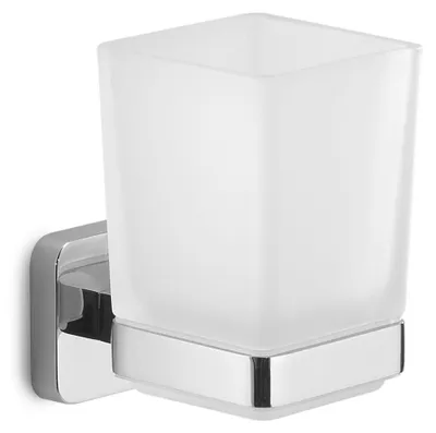 Immagine prodotto di Portaspazzolini cromato da muro in acciaio inox, cromall e vetro satinato | Tahiti