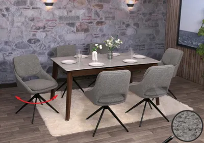 Image de lot de 6 chaises de salle à manger HWC-N73, chaise de cuisine, pivotante Auto-Return, tissu/textile Boucle (540g/m²) Oeko-Tex ~ gris
