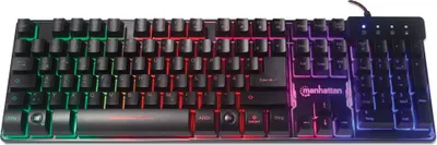 Obrázok produktu pre Klávesnica Manhattan, herná, LED osvetlenie, kovová základňa, USB, 12 klávesov FN, čierna, maloobchodná krabica (nemecké rozloženie)