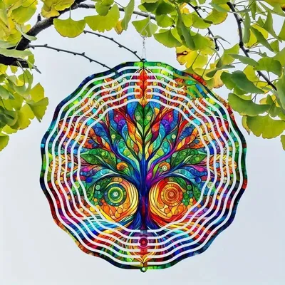 Produktbild von GKA Edelstahl Windspiel Ø 25cm GK2 Baum des Lebens Gartendeko Windmobile Windspinner Mandala Lebensbaum Wind Spinner wunderschönes Lichtspiel