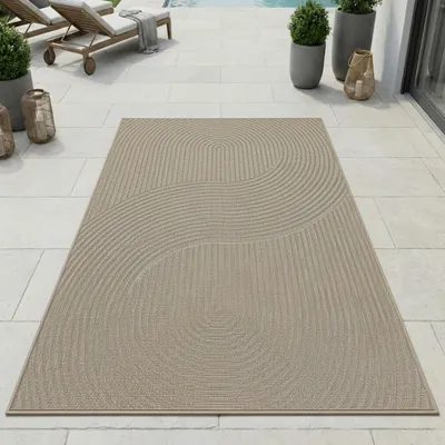 Produktbild von Teppich Outdoor grafisches Linienmuster wetterfest Terrasse Balkon Beige Größe - 160 x 220 cm