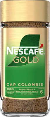 A jar of Nescafé Gold Cap Colombie instant coffee.