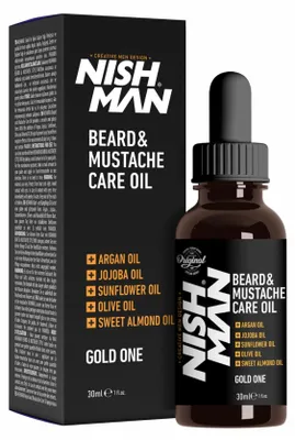 Produktbild von Nishman Gold One Bart- & Schnurrbartpflegeöl 30 ml – Leichtes Bartöl mit Argan & Jojoba für alle Hauttypen