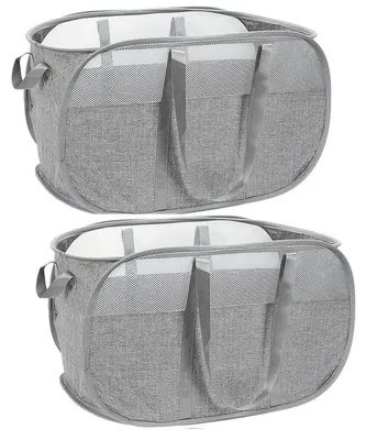 Produktbild von 2er-Pack faltbare Wäschekörbe mit Griff, 65L, Grau