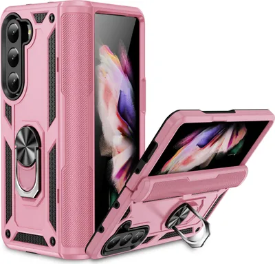 Produktbild von Hülle für Samsung Galaxy Z Fold 5 Dual Layer Militäre Scharnierschutz Schutzhülle mit Ringhalterung Ständer Roségold