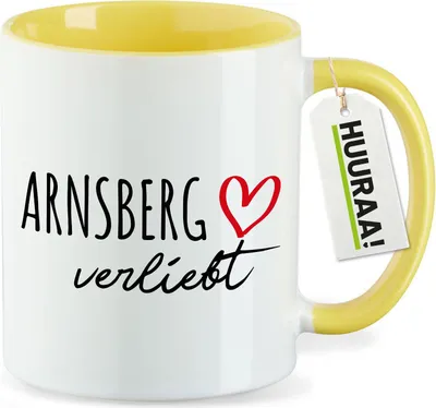 Produktbild von Huuraa Kaffeetasse Arnsberg verliebt 330ml Gelb Keramik Kaffeebecher Geschenkidee