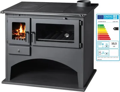 Produktbild von EEK A - Holzofen V05 Viki 10,5kW mit Backofen, Thermometer & Kochplatte