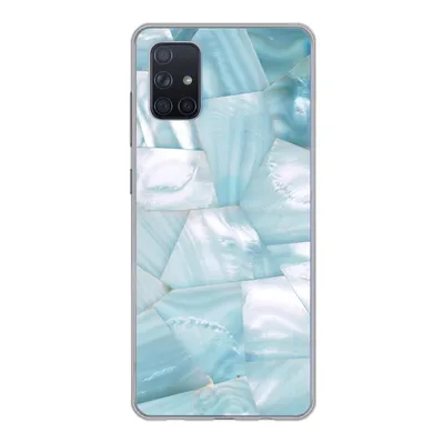 Produktbild von MuchoWow® Handyhülle Schutzhülle Hülle für Samsung Galaxy A71 Naturstein - Blau - Perlmutt Silikon Softcase Handy Hülle - Kartenbesitzer