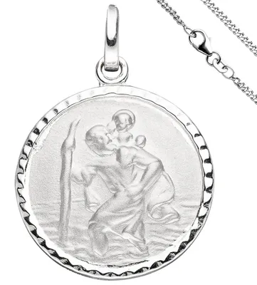 Zdjęcie produktu dla Zawieszka-amulet, medalion św. Krzysztofa, patrona podróżnych, oraz łańcuszek 42 cm, srebro próby 925