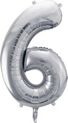 Produktbild von Folienballon Zahl "6", silber, 86cm, 1 Stk.