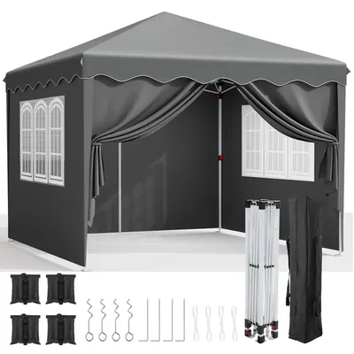 Immagine prodotto di Tenda da festa 3x3 metri - Gazebo da giardino pieghevole con pareti laterali, finestre e protezione UV - Grigio