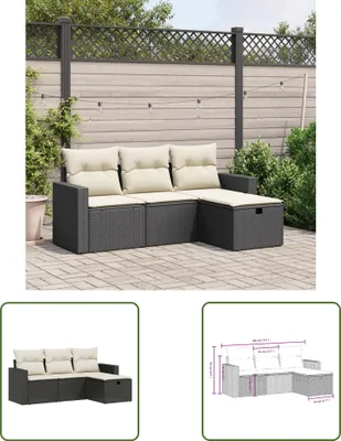 Produktbild von The Living Store 4-tlg. Garten-Sofagarnitur mit Kissen Schwarz Poly Rattan
