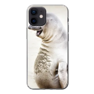 Produktbild von MuchoWow® Handyhülle Schutzhülle Hülle für iPhone 12 Seeelefant - Lustig - Lachen - Kinder - Jungen - Mädchen - Kinder Silikon Softcase Handy Hülle - Schutzhülle