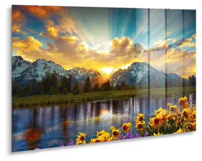 Productafbeelding van STYLER Glaswanddecoratie, 80x120 cm, Alpenzonneschijn, natuurmotief, landschap, wanddecoratie, geschikt voor woonkamer, slaapkamer, hal, modern design