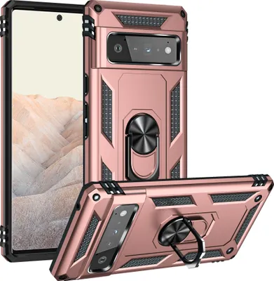 Produktbild von Google Pixel 6 Pro Hülle, Dual Layer Militäre Fallschutz Schutzhülle mit Ringhalterung Ständer für Google Pixel 6 Pro Roségold