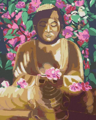 Obrázek produktu pro Zuty - Diamantové malování - BUDDHA OBKLOPENÝ KVĚTINAMI, 40x50 cm, bez rámu a bez vypnutí plátna