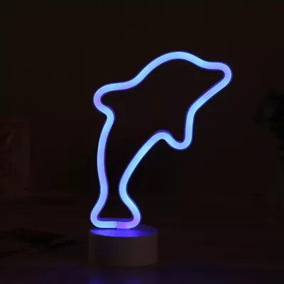 Zdjęcie produktu dla Oświetlenie LED NEON, dekoracyjna lampa podłogowa, niebieski delfin, ok. 26,5 x 17 x 8,5 cm