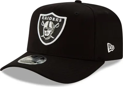 A black New Era Oakland Raiders snapback cap is shown against a white background.