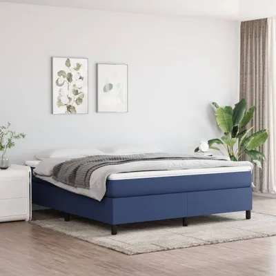 Image de The Living Store Lit à sommier tapissier Bleu 180x200 cm Tissu