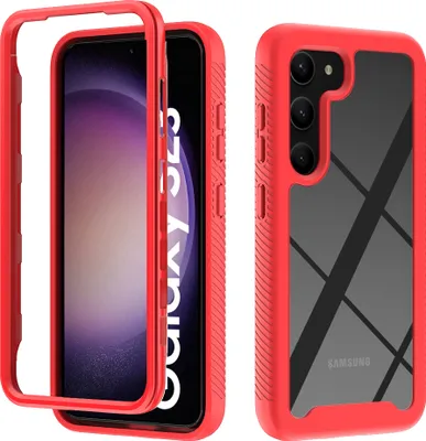 Produktbild von Galaxy S23 Hülle, Hybrid Transparente Rückseite Robust TPU Bumper Rutschfest Stoßfest Ganzkörper Schutzhülle für Samsung Galaxy S23 Rot